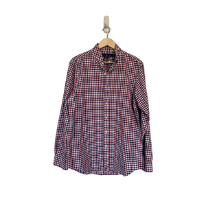Ralph Lauren Red Navy Blue White Gingham Casual Button Down Shirt 100% Cotton